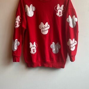 Disney Red Sweatshirt with White and Silver Minnie Mouse Accents